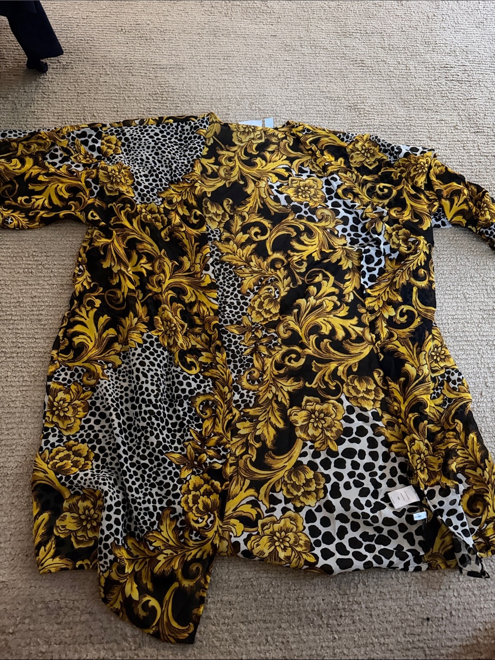 New York & Company Black and Gold Baroque Floral Tunic